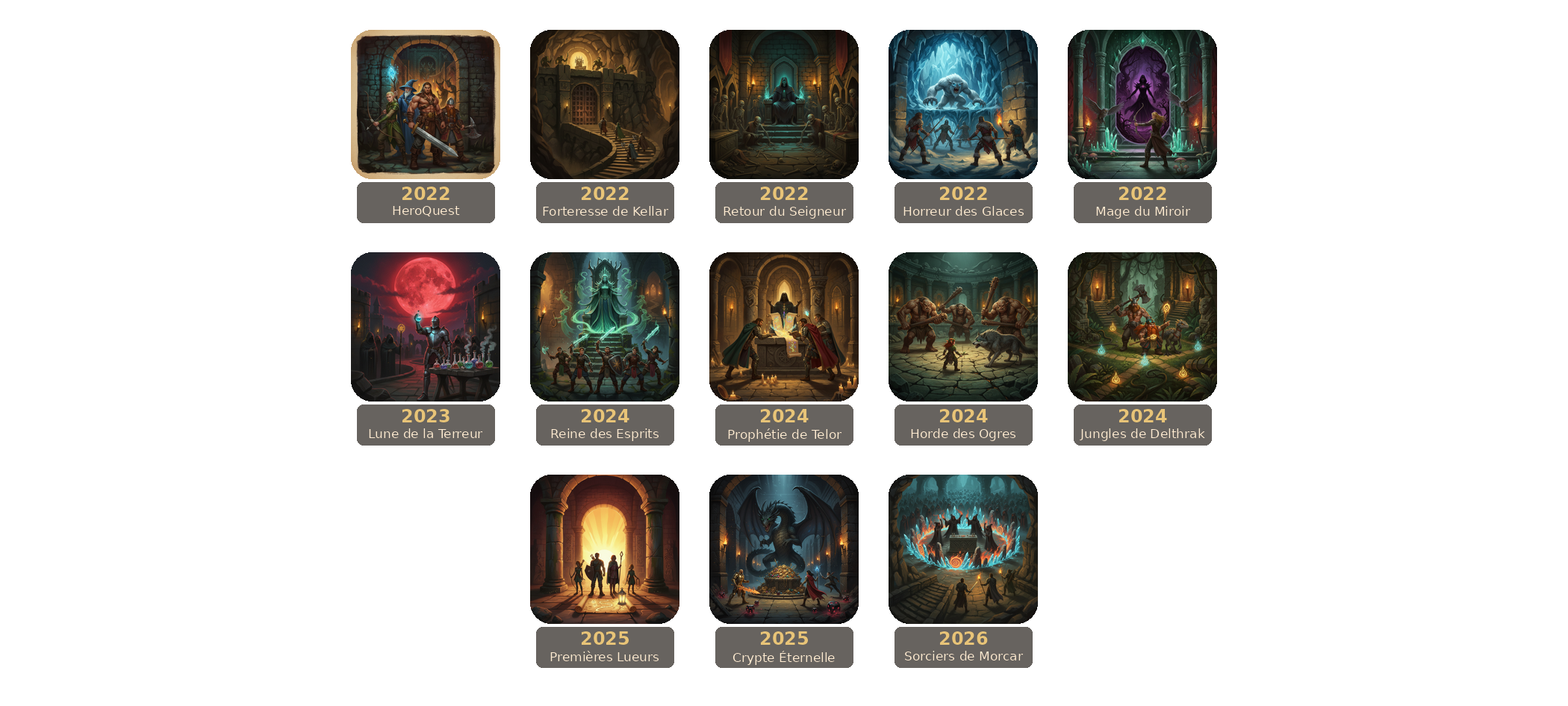 Frise des sorties HeroQuest en VF, de 2022 à 2026.